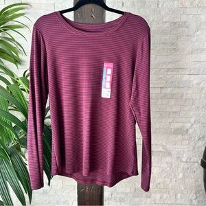 Eddie Bauer Merlot Burgundy Navy Blue Stripe long Sleeve Size L New with Tags